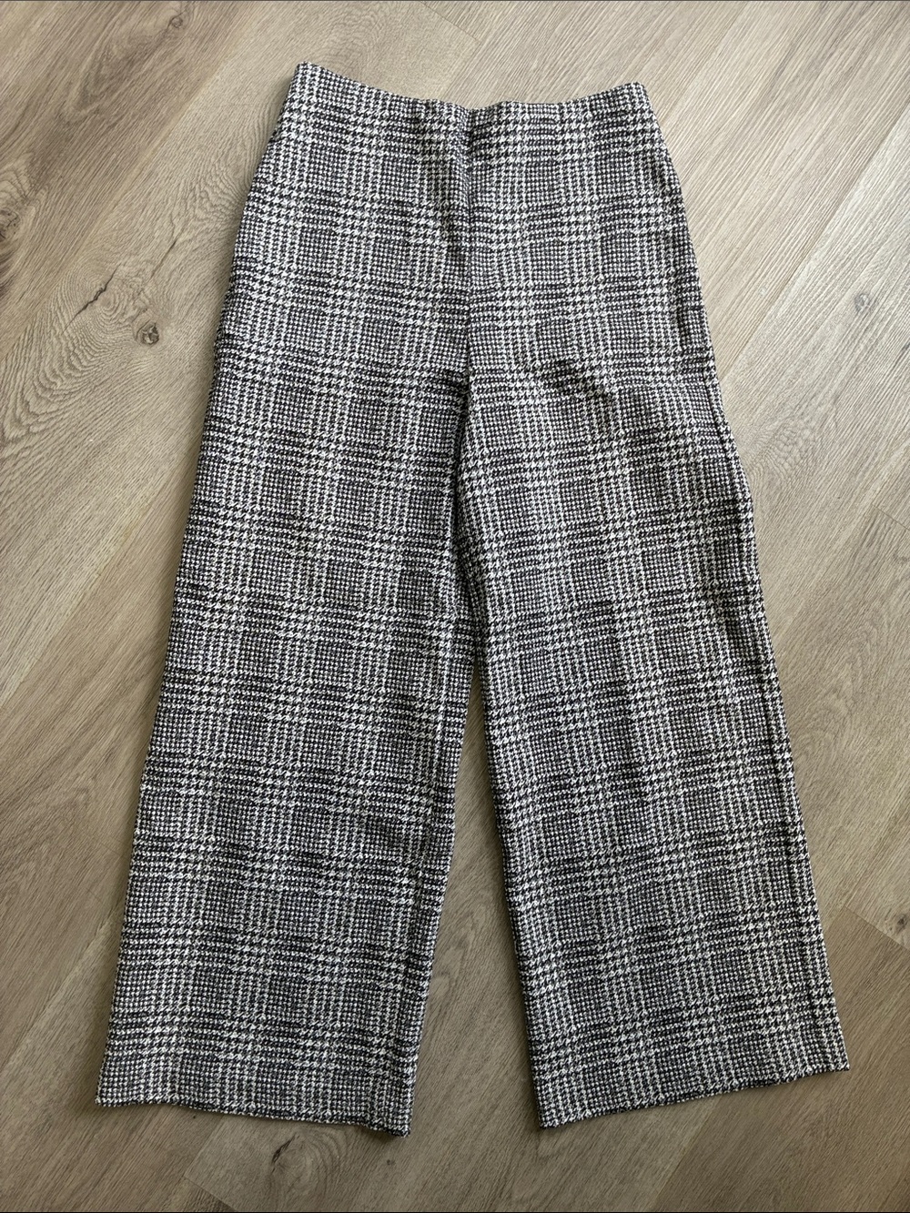 Up! Wide Leg Plaid Trousers - Black & White